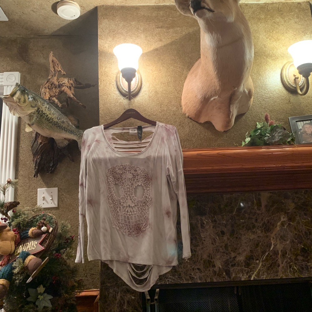 Harley-Davidson Women's White and Purple Cutout Long Sleeve Top - Picture 4 of 5